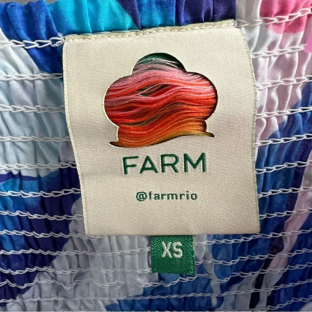 FARM Rio Off White Blue Foliage Midi Dress Size XS - Picture 7 of 16